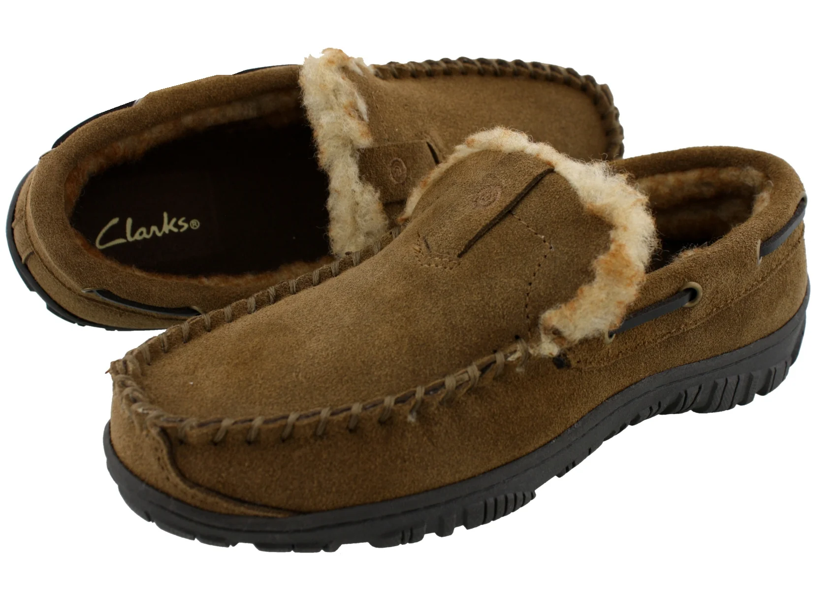 Clarks Men Warm Cozy Easy On Slip On Moccasin Slippers Warren - Image 7